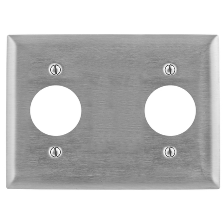 HUBBELL WIRING DEVICE-KELLEMS Wallplates and Boxes, Metallic Plates, 3- Gang, 1) 1.60" Opening 1) Blank1) 1.60" Opening, Standard Size, Stainless Steel SS320